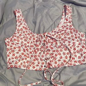 Lace up front crop top